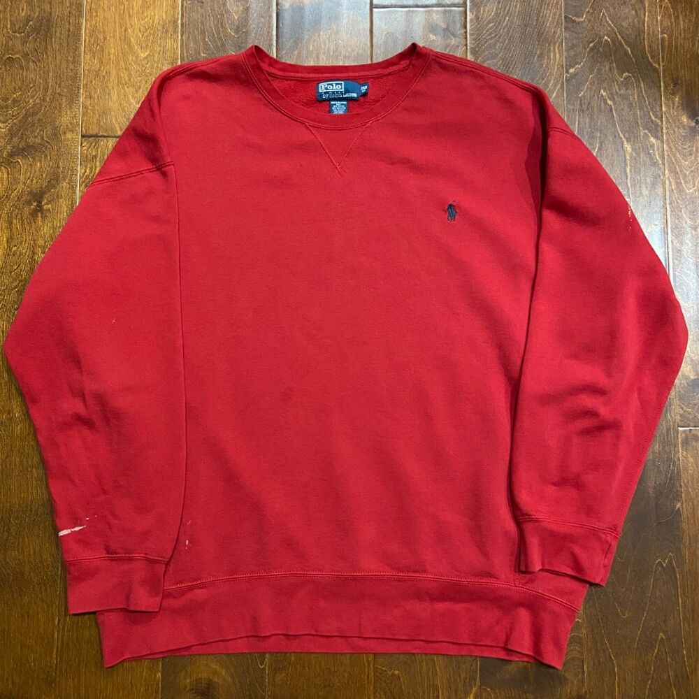 Polo Ralph Lauren Vintage Crewneck Sweatshirt Red Cotton Big/Tall Men's Size 2XB - Picture 3 of 9